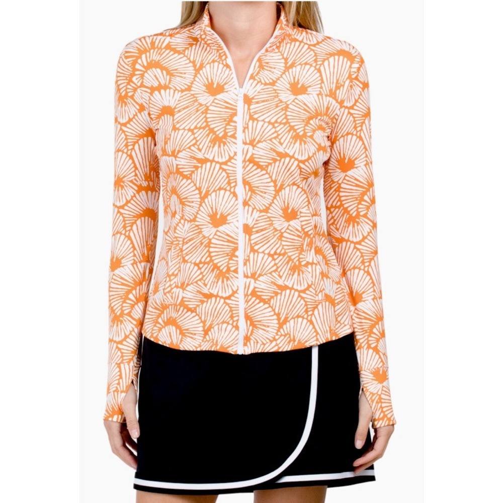 Tommy Bahama Golf Tennis Full Zip Jacket Orange White Shell Print Womens Active